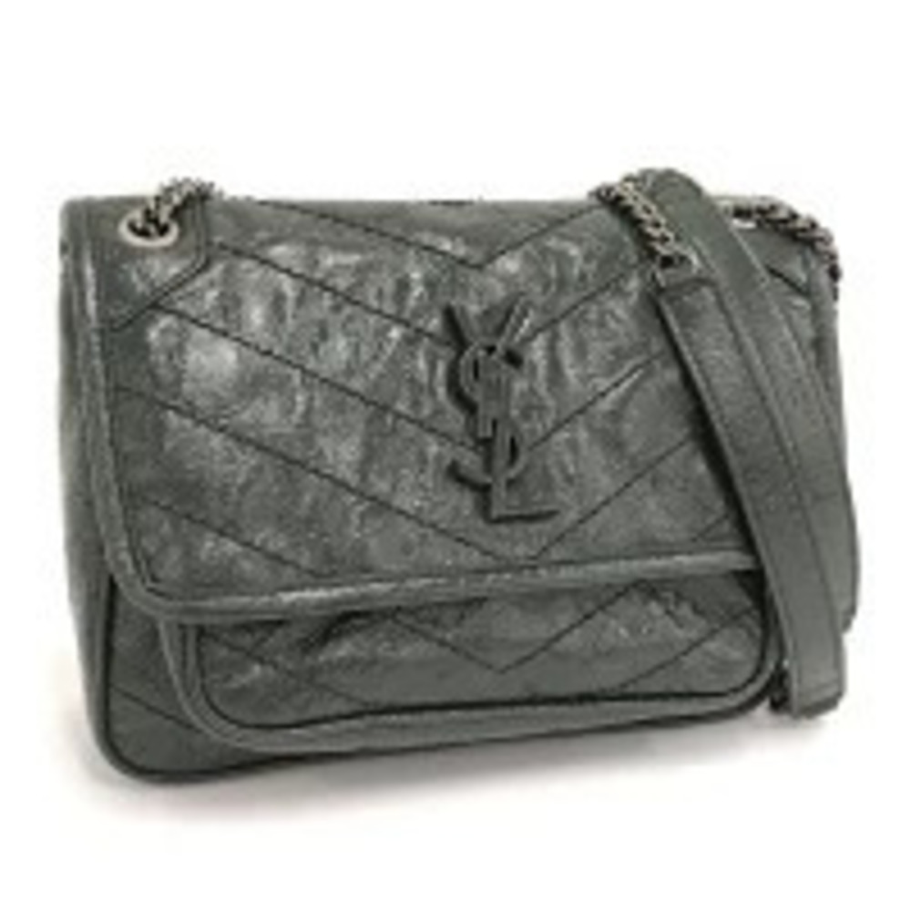 Saint Laurent Yves Niki Chain Shoulder Bag Leather Khaki Green